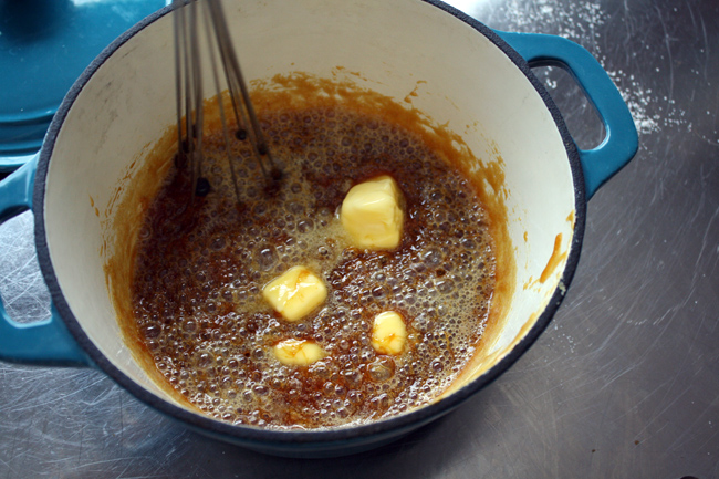 caramelized sugar as butter is added
