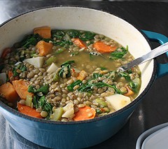 lentil stew with spinach and potatoes
